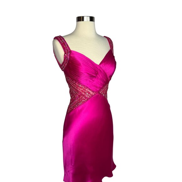 Vintage Y2K Jovani Fuchsia Silk Beaded Backless Cocktail Dress Size‎ 2 MobWife - Picture 6 of 16